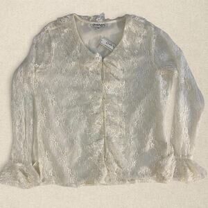 BNWT Ivory Lace Blouse Button Up w Ruffle Sleeves Claudia Richards
